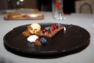 Delicious Chocolate Brownies. Restaurant