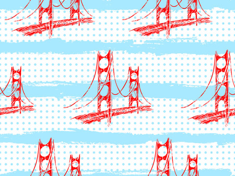 Seamless Paris pattern with Golden Gate Bridge. American vector background. Perfect for wallpaper, web page background, surface texture, textile, invitation, clothing, card, designs products