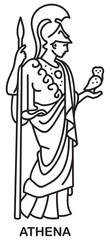 Fototapeta na wymiar Athena, Ancient Greek goddess of wisdom, craft, and war line draw style vector icon