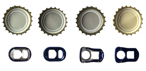 Bottle caps and ring pulls isolated
