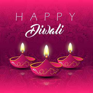 Diwali festival of lights. Happy Diwali background. Vector illustration. Celebration with candles. Indian holiday greeting card
