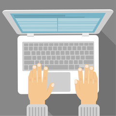 laptop notebook with office worker writer hands 