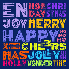 Merry Christmas Lettering Design Set. Vector hand draw illustration