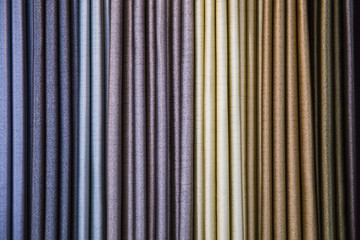 Colorful curtain samples hanging