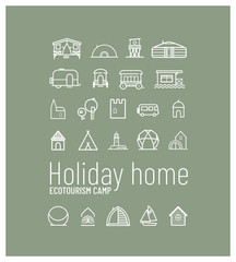 collection de pictos pour un camping de gites insolites pour des vacances écologiques et un tourisme proche de la nature