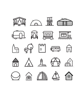 collection de pictos de gites insolites pour des vacances atypiques dans un cadre original