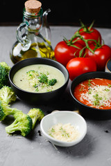 Assortment of vegetable cream soup