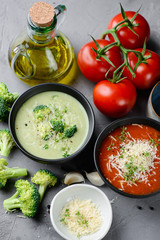 Assortment of vegetable cream soup