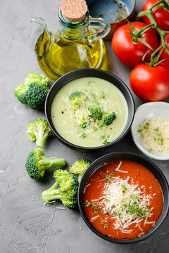 Assortment of vegetable cream soup