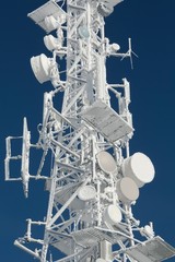 Transmitter tower frozen in winter frost