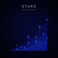 Business star growing chart graph vector on blue background.