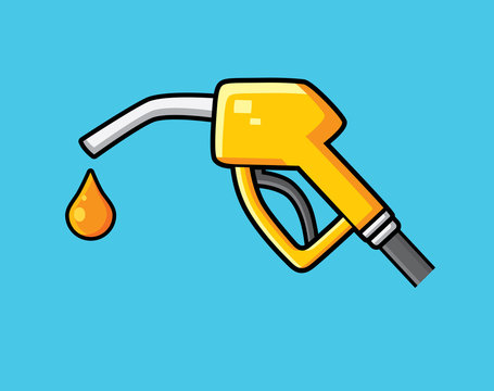 Yellow fuel pump nozzle and drop vector isolated. Gas filling station icon.
