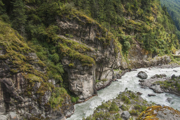 Dudh Koshi river on Everest base camp trek route - obrazy, fototapety, plakaty