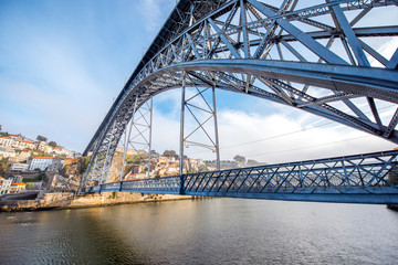 View on the famous Luis iron bridge during the morning light in Porto, Portugal