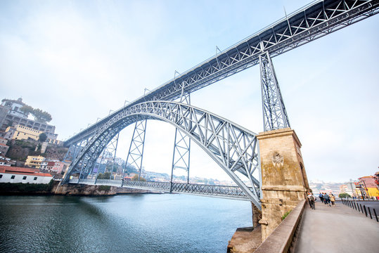 View on the famous Luis iron bridge during the morning light in Porto, Portugal