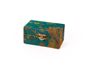 the green box is upholstered with fabric, isolate on white background