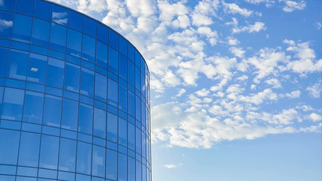 office center with panoramic walls clouds