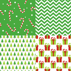 Set of Christmas and Happy New Year seamless pattern. Winter holiday background