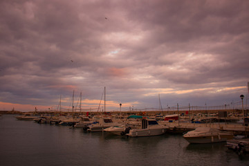 Port. Beautiful sunset. Costa del Sol, Andalusia, Spain.