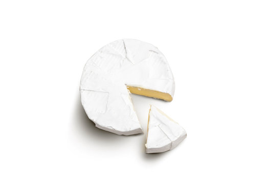 Fresh slice Camembert cheese natural on white background