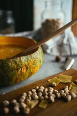 Pumpkin soup on the table.