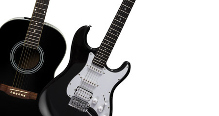 Obraz na płótnie Canvas Black acoustic guitar on dark black wooden background.