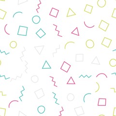 Seamless memphis geometric pattern 80's-90's styles on a white background. Trendy memphis style. Vector repeating texture.