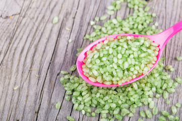 Bamboo or jade pearl rice in a spoon