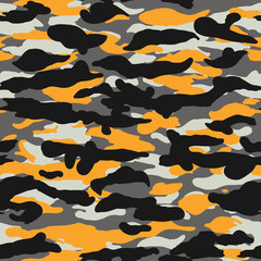 Seamless fashion gray black and orange wide camo pattern vector