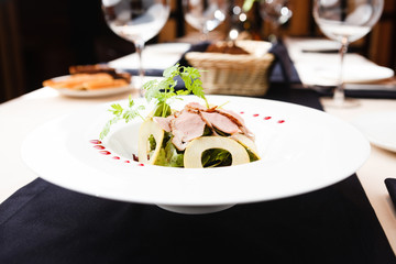 Green salad with cold veal