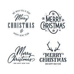 Merry Christmas and Happy New Year typography set. Vector vintage illustration.