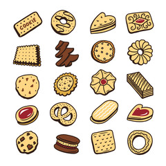 Hand drawn set of cookies biscuits desserts. Vector illustration.