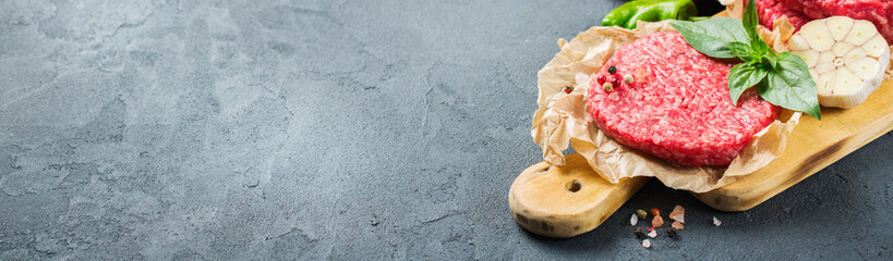 Homemade raw organic minced beef meat burger cutlet