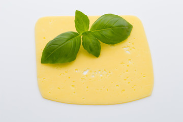 Cheese slices on the white background.