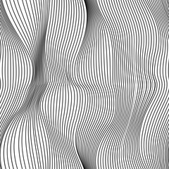 Abstract wave shape moire striped vector seamless pattern with round, smooth curves. Monochrome meditative background for wallpapers, copybook covers or other modern design purposes. - obrazy, fototapety, plakaty