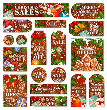 Christmas sale tag and New Year discount label