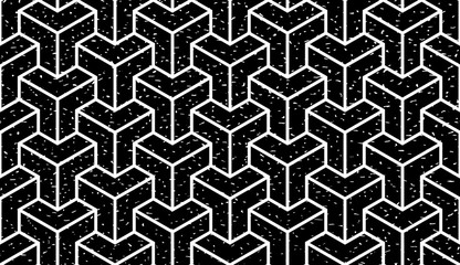Seamless black and white grunge asian trilateral pattern vector