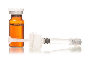 Glass Medicine Vial botox or flu with medical Syringe