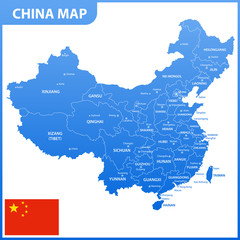 Obraz premium The detailed map of the China with regions or states and cities, capitals, national flag