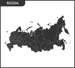 Fototapeta na wymiar Detailed map of Russia with regions. The Russian Federation with the Crimea as a disputed territory