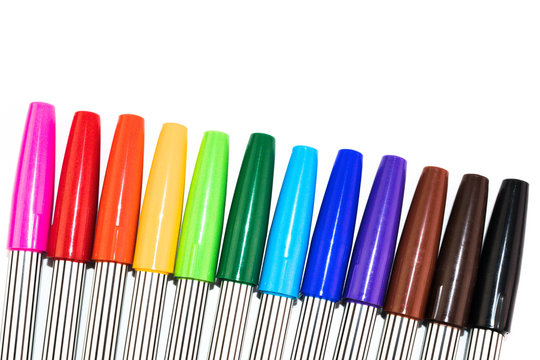 The group of colorful of marker pen on white background