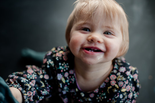 portrait of a content blonde baby