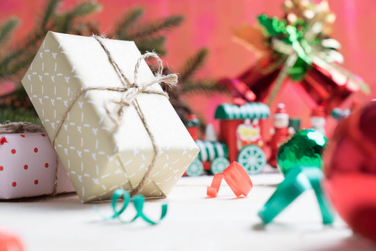 gift box on wooden for christmas