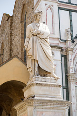 Statue of Dante Alighieri in the old city of Florence, Italy