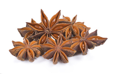 Star anise spice fruits and seeds isolated on white background