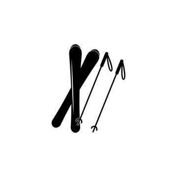 skis and a sticks icon. Simple winter games icon. Can be used as web element, playing design icon