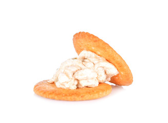 Tuna crackers on white background