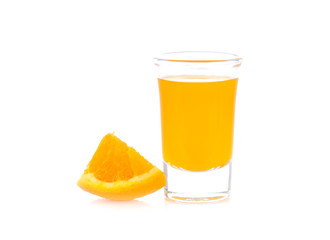 Orange slice, orange juice on white background