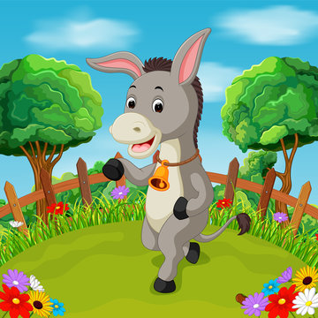 Cartoon happy donkey smile in the farm