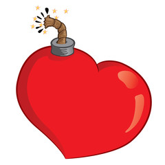 Icon or symbol of a heart bomb, with lit fuse. Ideal for informational and institutional related to explosive love